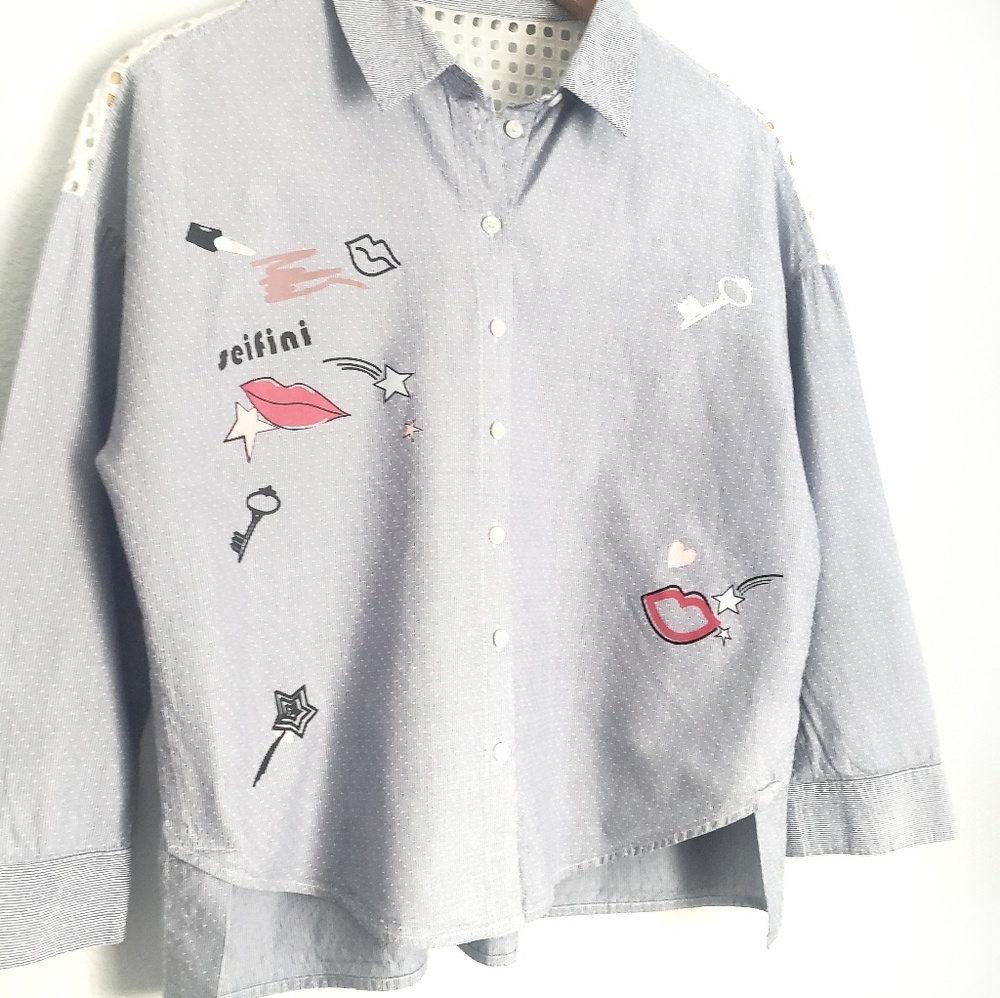 Seifini Makeup Button-Up CropTop 3/4 Sleeve-Size S